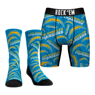  Los Angeles Chargers Rock Em All-Over Logo Underwear and Crew Socks Combo Pack - 