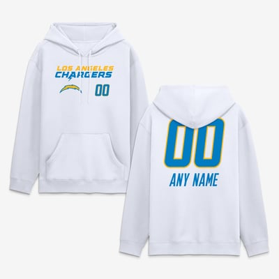 Los Angeles Chargers  Touchdown Wordmark Personalized Name & Number Hoodie - White