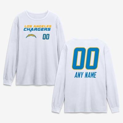 Los Angeles Chargers  Touchdown Wordmark Personalized Name & Number Long Sleeve T-Shirt - White