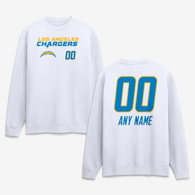 Los Angeles Chargers  Touchdown Wordmark Personalized Name & Number Sweatshirt - White