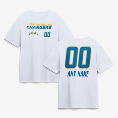 Los Angeles Chargers  Touchdown Wordmark Personalized Name & Number T-Shirt - White