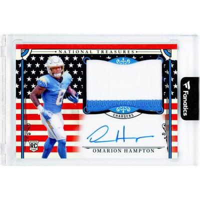 Omarion Hampton Los Angeles Chargers Autographed 2025 Panini National Treasures Tri-Color RPA Relic Stars & Stripes #160 #2/13 Rookie Card