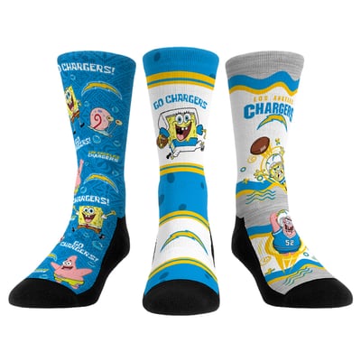  Los Angeles Chargers Rock Em Unisex x Nickelodeon Spongebob Squarepants 3-Pack Crew Socks Set - 