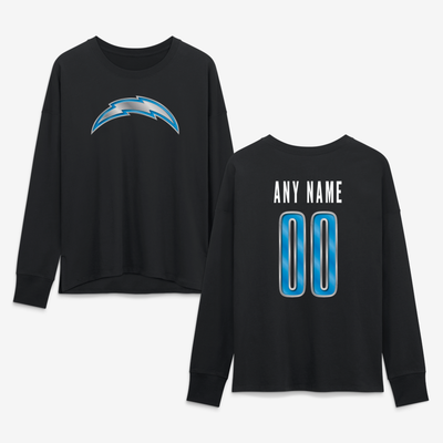 Los Angeles Chargers Women's Forged Mascot Personalized Name & Number Long Sleeve T-Shirt - Black