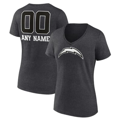 Los Angeles Chargers Women's Personalized Name & Number Monochrome V-Neck T-Shirt - Charcoal