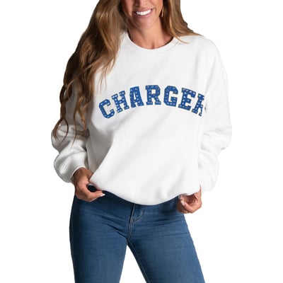 Los Angeles Chargers FABGATING by Cuce Women's Chenille Jeweled Sweatshirt - White
