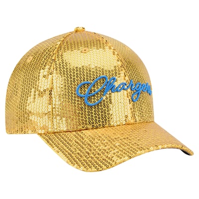 Los Angeles Chargers New Era Women's Sequin Script 9FORTY Adjustable Hat - Gold
