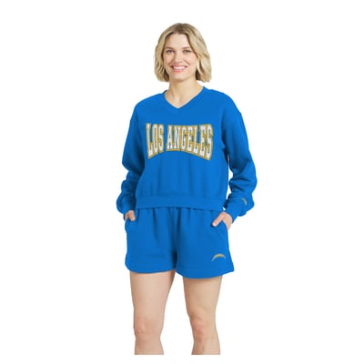 Los Angeles Chargers WEAR by Erin Andrews Fleece V-Neck Lounge Set - Powder Blue
