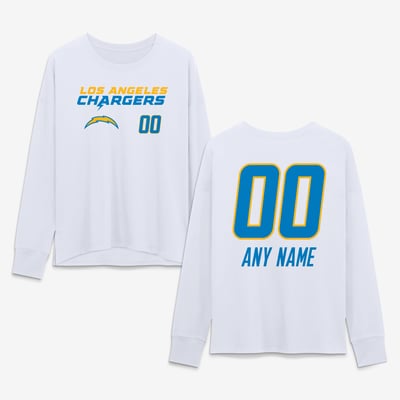 Los Angeles Chargers Women's Touchdown Wordmark Personalized Name & Number Long Sleeve T-Shirt - White