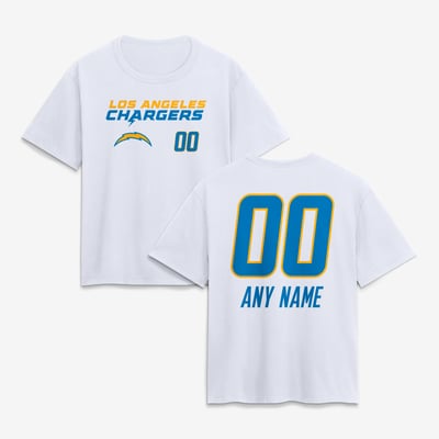 Los Angeles Chargers Women's Touchdown Wordmark Personalized Name & Number T-Shirt - White