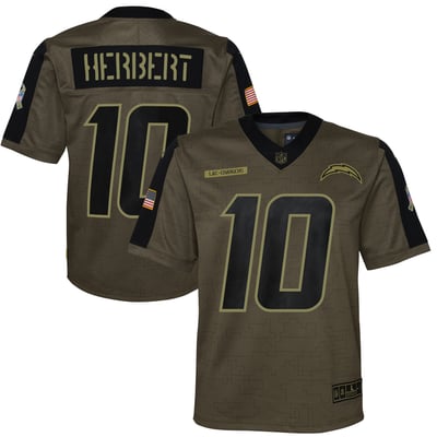 Justin Herbert Los Angeles Chargers Nike Youth Salute To Service Game Jersey - Olive