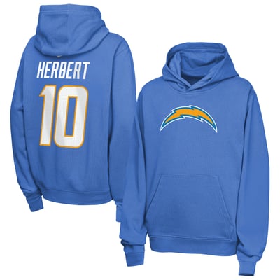 Justin Herbert Los Angeles Chargers Nike Youth Name & Number Club Fleece Hoodie - Powder Blue