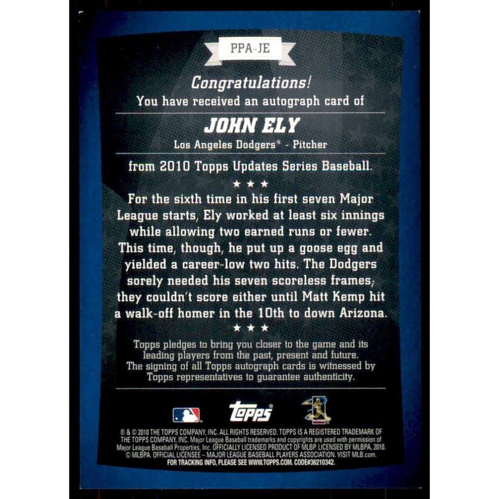 2010 Topps Update Peek Performance Autographs #JE John Ely B
