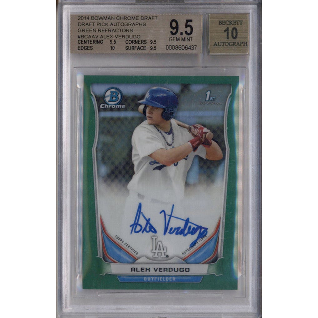 2014 Bowman Chrome Draft Auto Green Refractor #BCAAV Alex Verdugo RC /99 BGS 9.5
