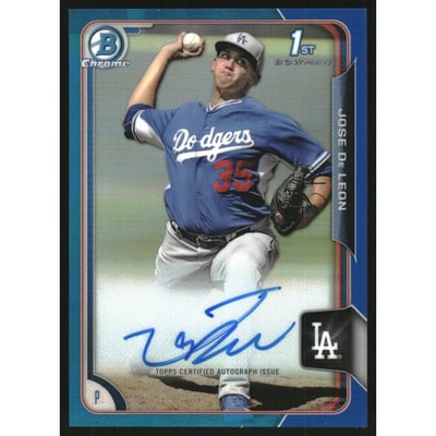 2015 Bowman Chrome Prospect Autographs Blue Refractors #BCAPJDE Jose De Leon