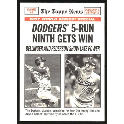 2018 Topps Heritage Reverse Stock #165 Cody Bellinger/Joc Pederson WS HL/Game 4