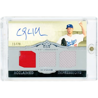 Clayton Kershaw Los Angeles Dodgers Autographed 2011 Topps Marquee Triple Relics #AIT-9 #11/20 Card