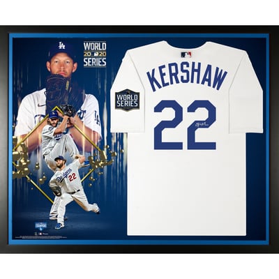 Clayton Kershaw Los Angeles Dodgers Fanatics Authentic Framed Autographed 2020 MLB World Series Champions Nike White Replica World Series Logo Jersey Collage