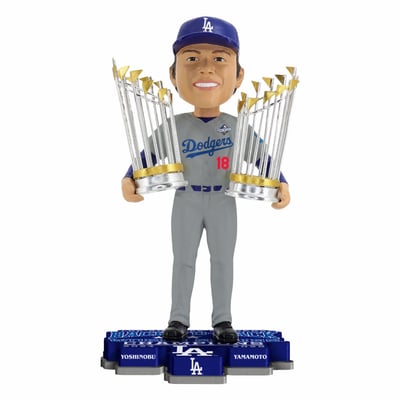 Yoshinobu Yamamoto Los Angeles Dodgers FOCO Back-to-Back World Series Champions 8" Bobblehead