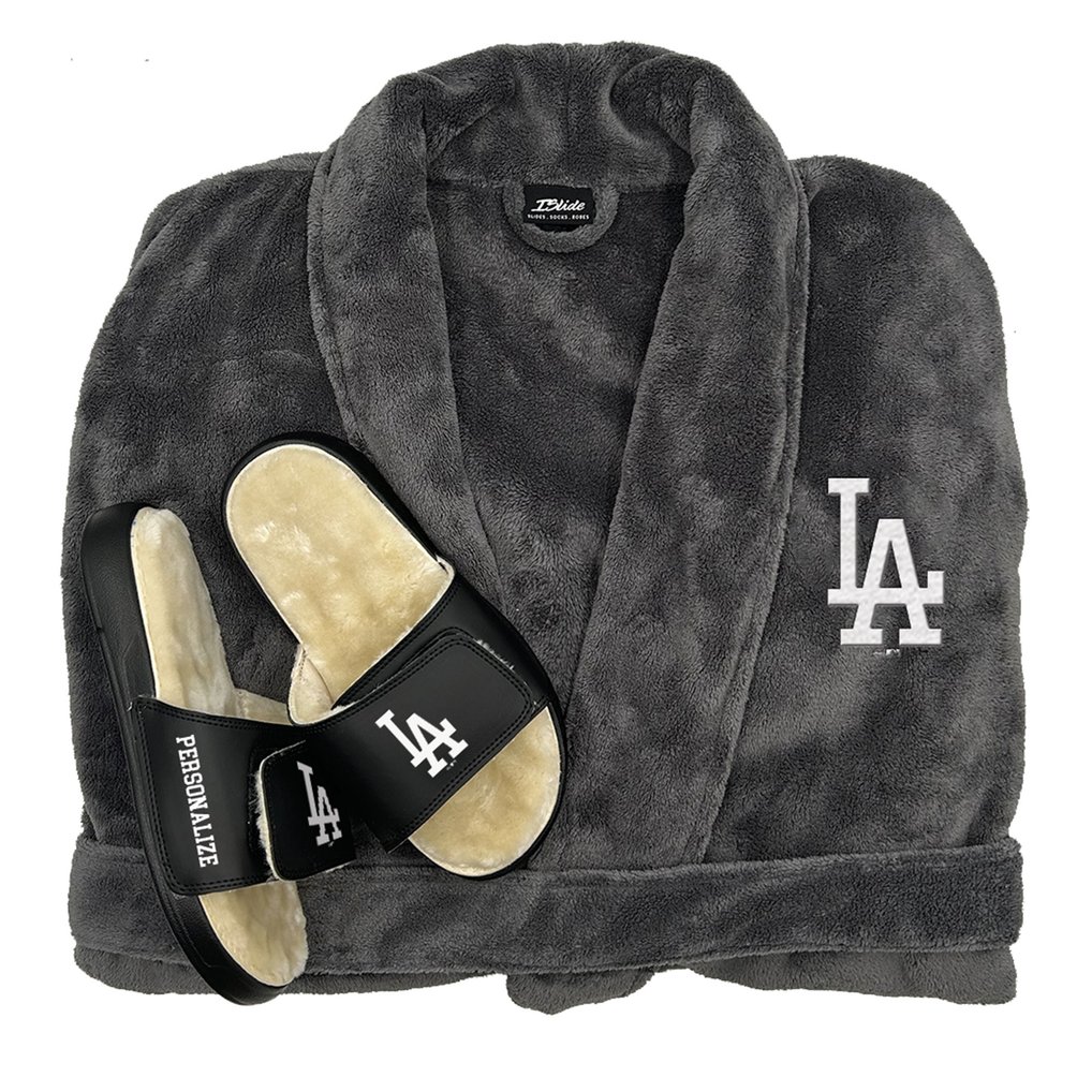 Los Angeles Dodgers ISlide Gray Personalized Faux Fur Slide Sandals ...