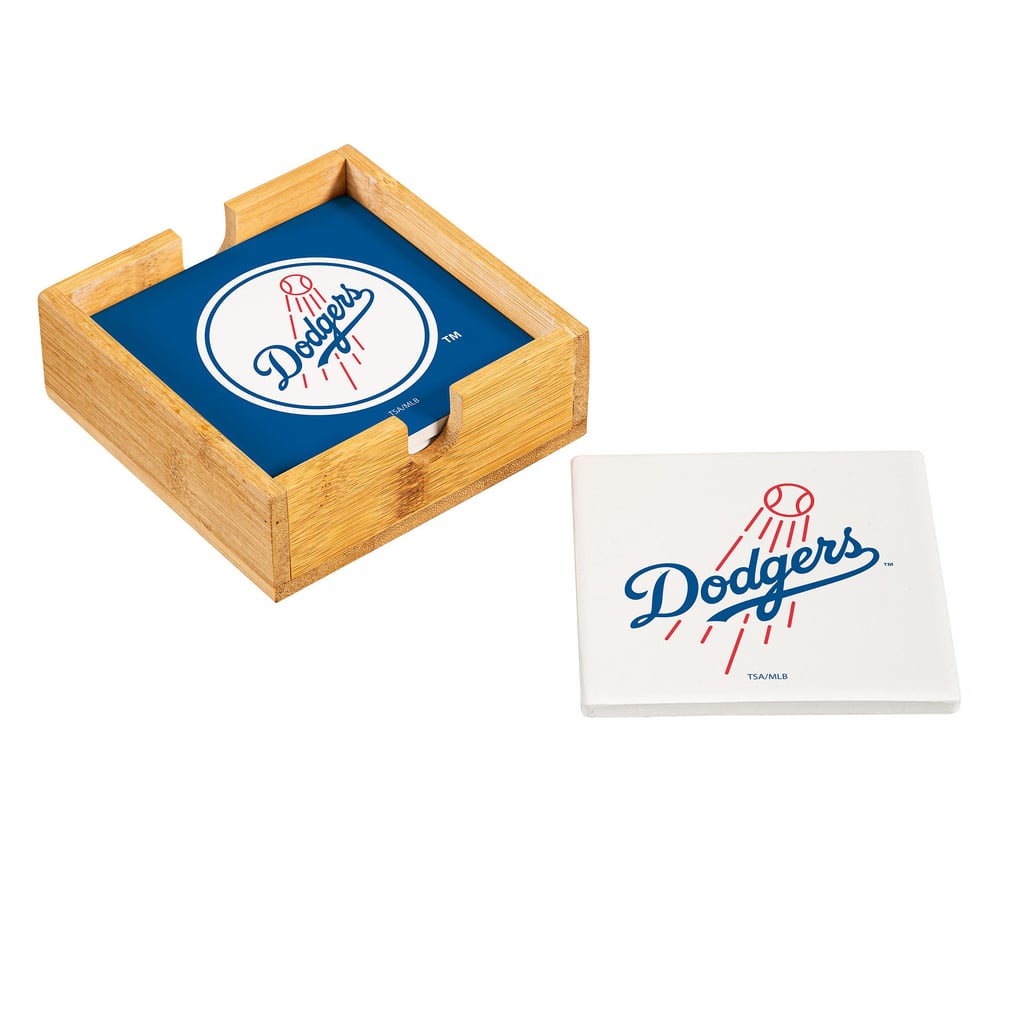 Los Angeles Dodgers Four-Piece Ceramic Coaster Set with Wood Caddy