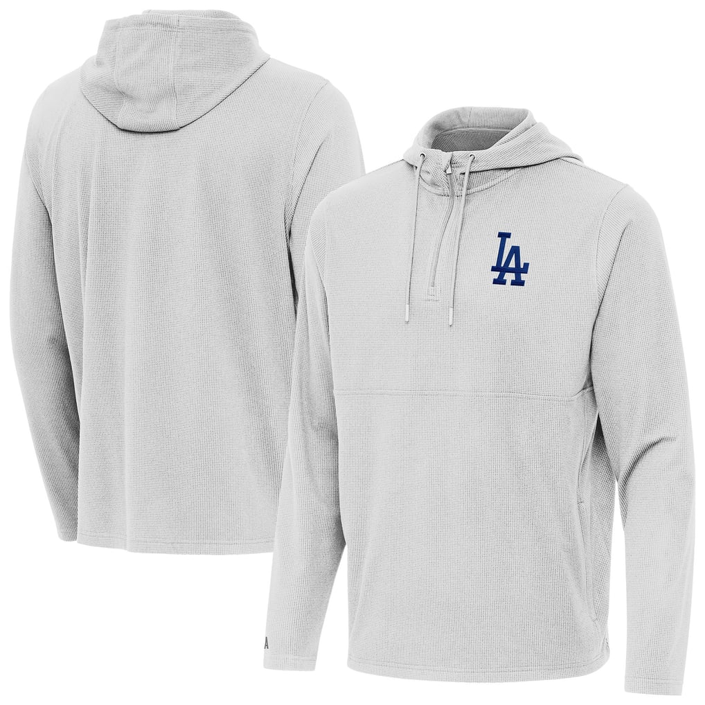Los Angeles Dodgers Antigua Connected Quarter-Zip Pullover Hoodie - Gray