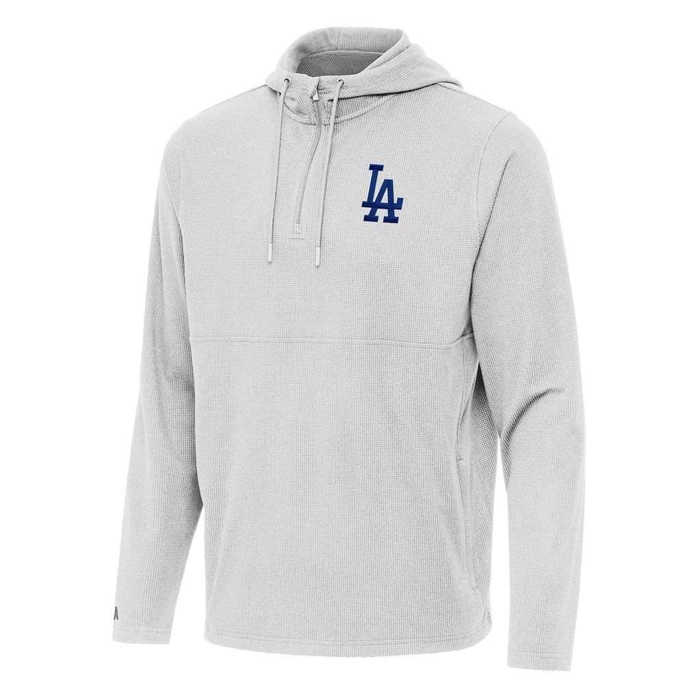 Los Angeles Dodgers Antigua Connected Quarter-Zip Pullover Hoodie - Gray