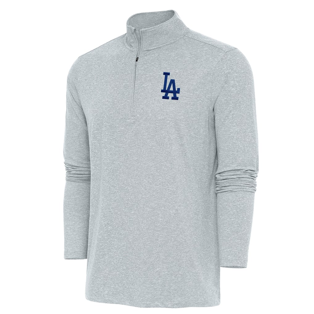  Los Angeles Dodgers Antigua Hunk Quarter-Zip Pullover Top - Heather Gray