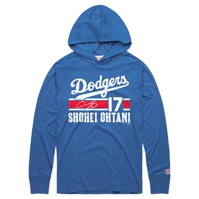 Shohei Ohtani Los Angeles Dodgers Homage Cooperstown Collection Signature Name & Number Long Sleeve Tri-Blend Hooded T-Shirt - Royal