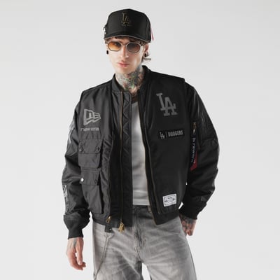 Los Angeles Dodgers New Era 3-in-1 MA-1 Full-Zip Bomber Jacket and Vest - Black