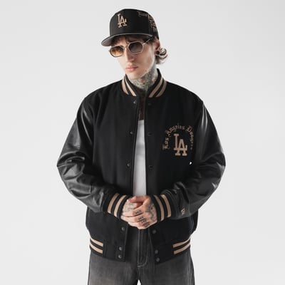  Los Angeles Dodgers New Era Heritage Gothic Lettering Full-Snap Varsity Jacket - Black