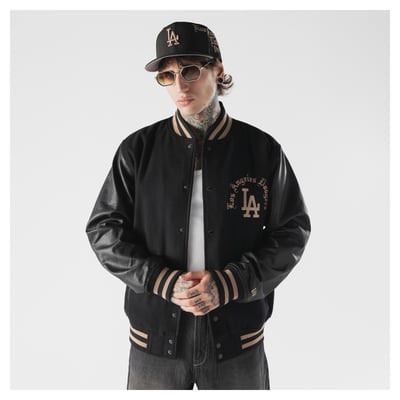  Los Angeles Dodgers New Era Heritage Gothic Lettering Varsity Jacket - Black
