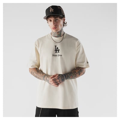  Los Angeles Dodgers New Era Heritage Gothic Lettering T-Shirt - Cream