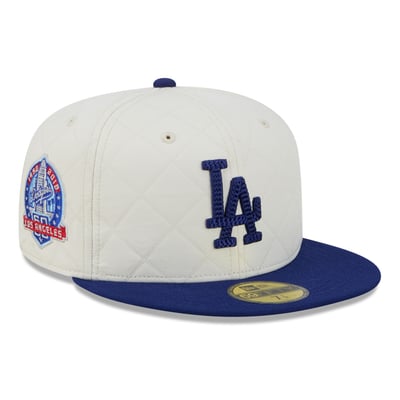 Los Angeles Dodgers New Era 59FIFTY Quilted Patch Fitted Hat - Cream/Royal