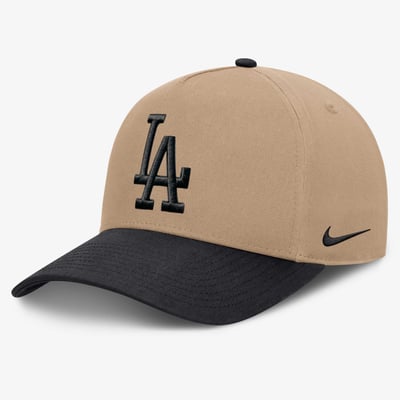 Los Angeles Dodgers Nike Primetime Dri-FIT Pinched Crown Adjustable Hat - Natural/Black