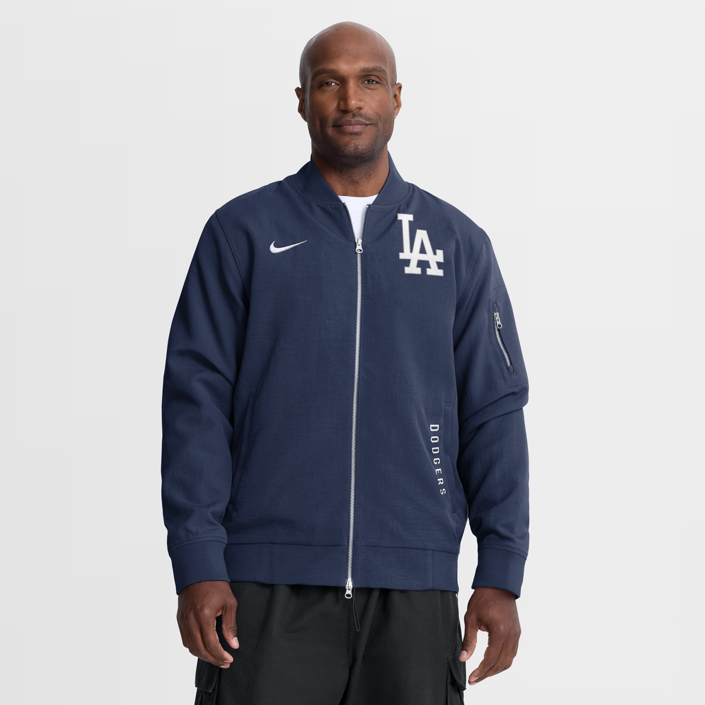 Los Angeles Dodgers Nike Authentic Collection Dugout Relaxed Full-Zip Bomber Jacket - Navy