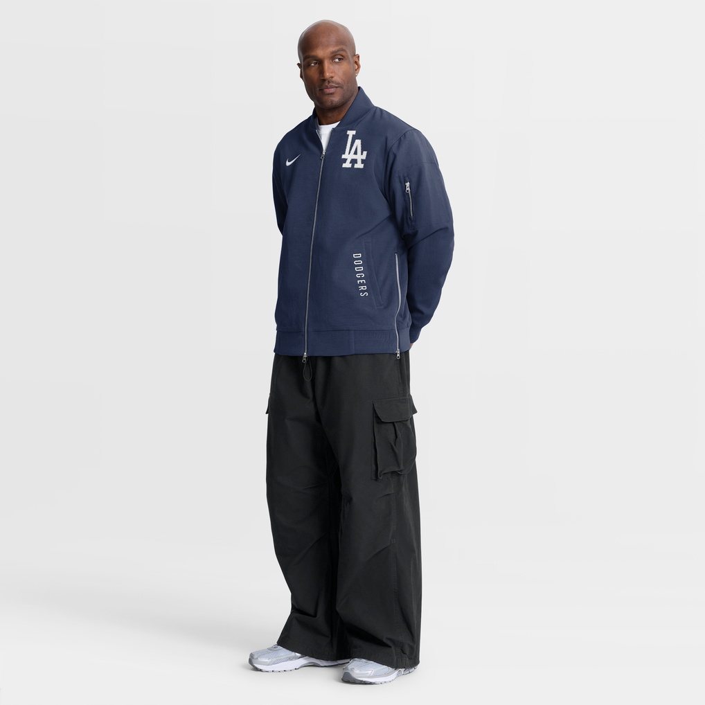 Los Angeles Dodgers Nike Authentic Collection Dugout Relaxed Full-Zip Bomber Jacket - Navy