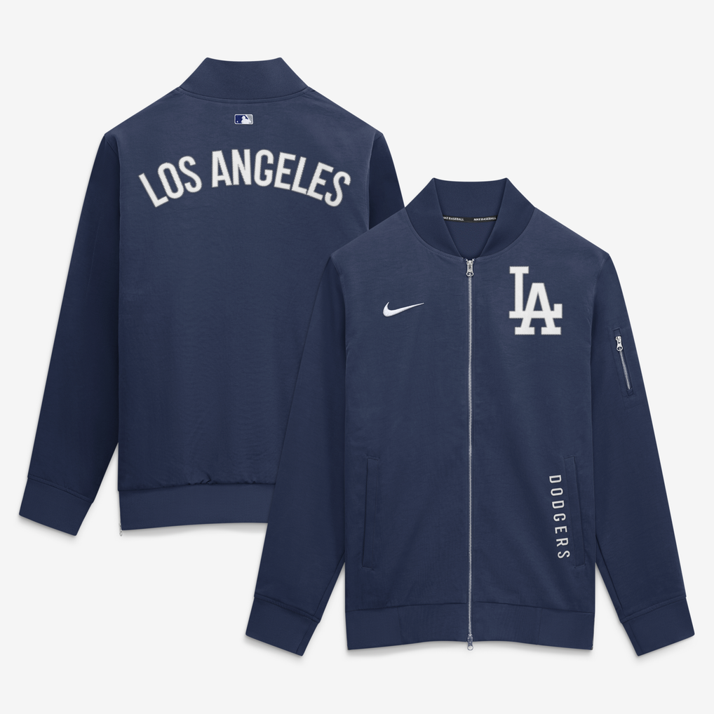 Los Angeles Dodgers Nike Authentic Collection Dugout Relaxed Full-Zip Bomber Jacket - Navy