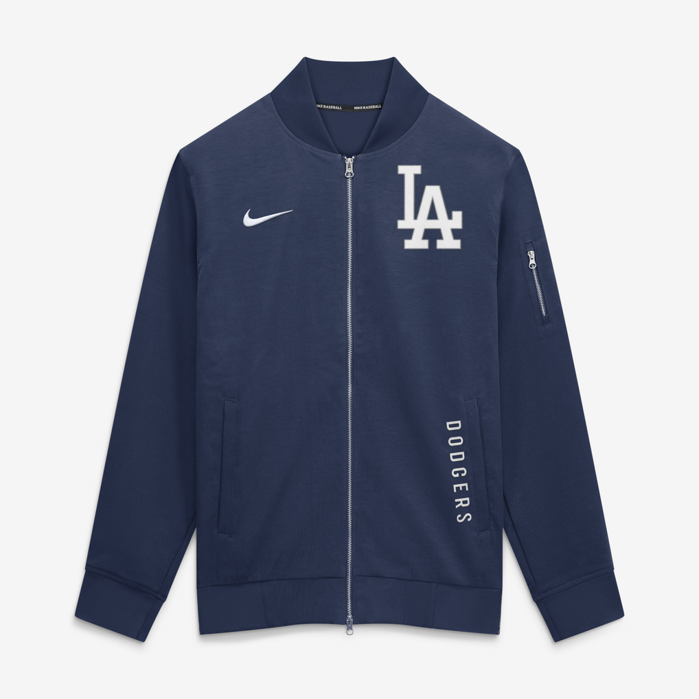 Los Angeles Dodgers Nike Authentic Collection Dugout Relaxed Full-Zip Bomber Jacket - Navy