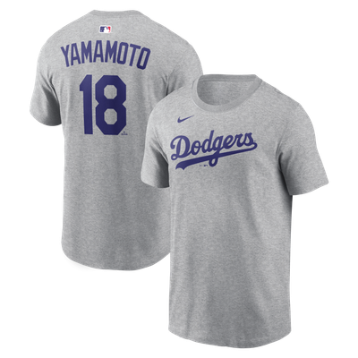 Yoshinobu Yamamoto Los Angeles Dodgers Nike Road Name & Number T-Shirt - Heather Gray