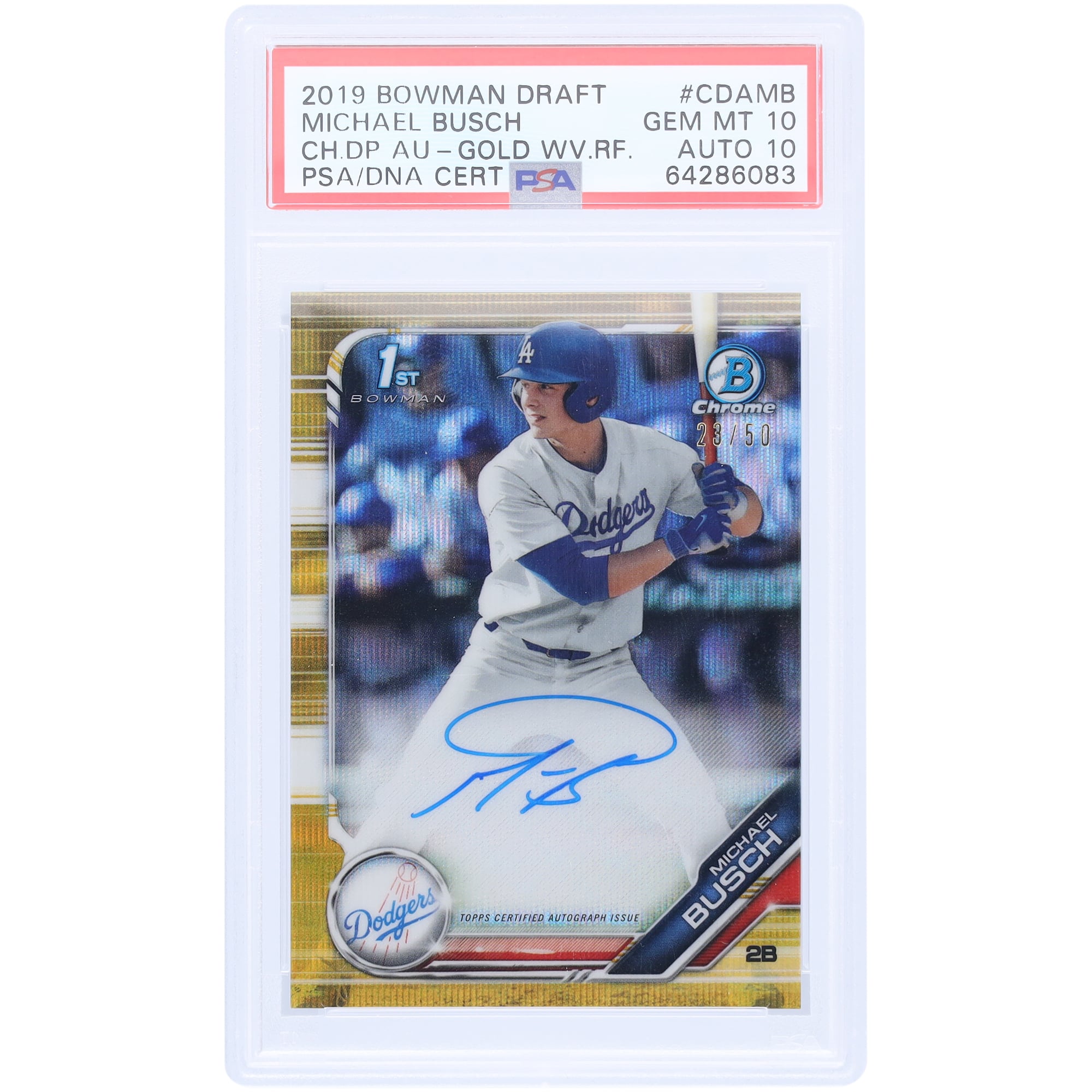 Michael Busch Los Angeles Dodgers Autographed 2019 Bowman Chrome 