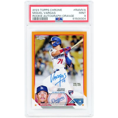 Miguel Vargas Los Angeles Dodgers Autographed 2023 Topps Chrome Orange Refractor #RA-MVA #22/25 PSA Authenticated 9 Rookie Card