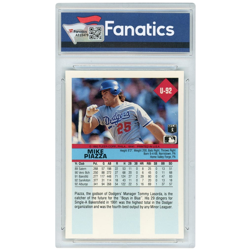 Autographed Los Angeles Dodgers Mike Piazza 1992 Fleer Update 