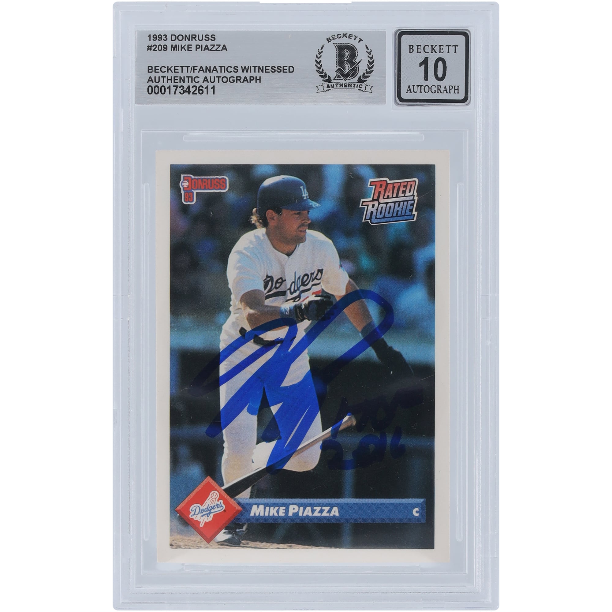 Mike Piazza Los Angeles Dodgers Autographed 1993 Donruss #209 