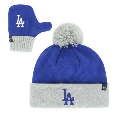 Los Angeles Dodgers '47 Toddler Bam Bam Cuffed Knit Hat with Pom & Mittens Set - Royal