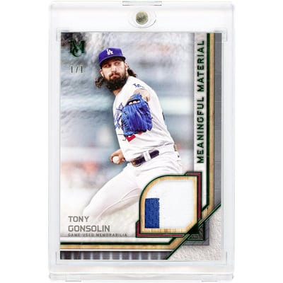 Tony Gonsolin Los Angeles Dodgers 2023 Topps Museum Collection Emerald Meaningful Materials Game Used Dual-Color Jersey Relic #MMR-TGO #1/1 Card 