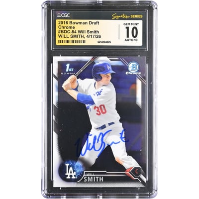 Will Smith Los Angeles Dodgers Autographed 2016 Bowman Chrome Draft #BDC-84 CGC Fanatics Witnessed Authenticated 10/10 Card