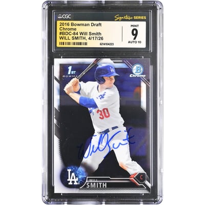 Will Smith Los Angeles Dodgers Autographed 2016 Bowman Chrome Draft #BDC-84 CGC Fanatics Witnessed Authenticated 9/10 Card