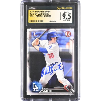 Will Smith Los Angeles Dodgers Autographed 2016 Bowman Draft #BD-84 CGC Fanatics Witnessed Authenticated 9.5/10 Card