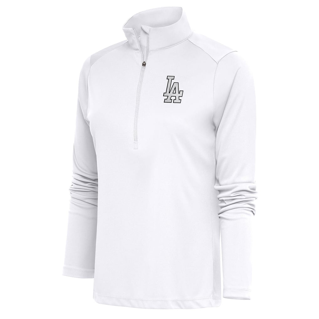  Los Angeles Dodgers Antigua Women's Brushed Metallic Tribute Half-Zip Pullover Top - White
